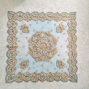 Elegant Blue and Gold Embroidered Tablecloth